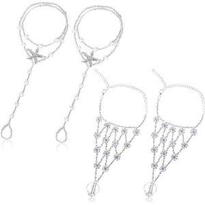 2 Pairs Barefoot Sandals- Beach Anklet Chain with Starfish for Women